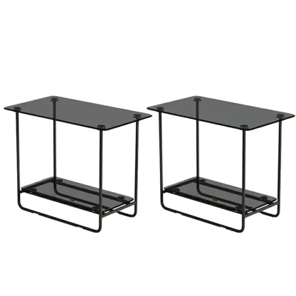 Brown Glass Top Oval Metal Frame Storage Side Table Image - 8