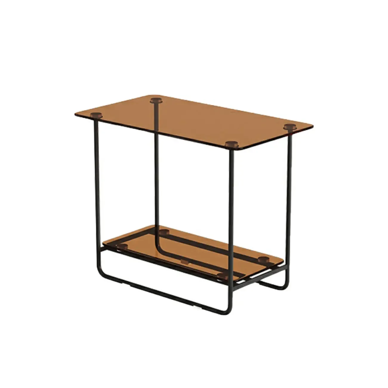 Brown Glass Top Oval Metal Frame Storage Side Table Image - 10