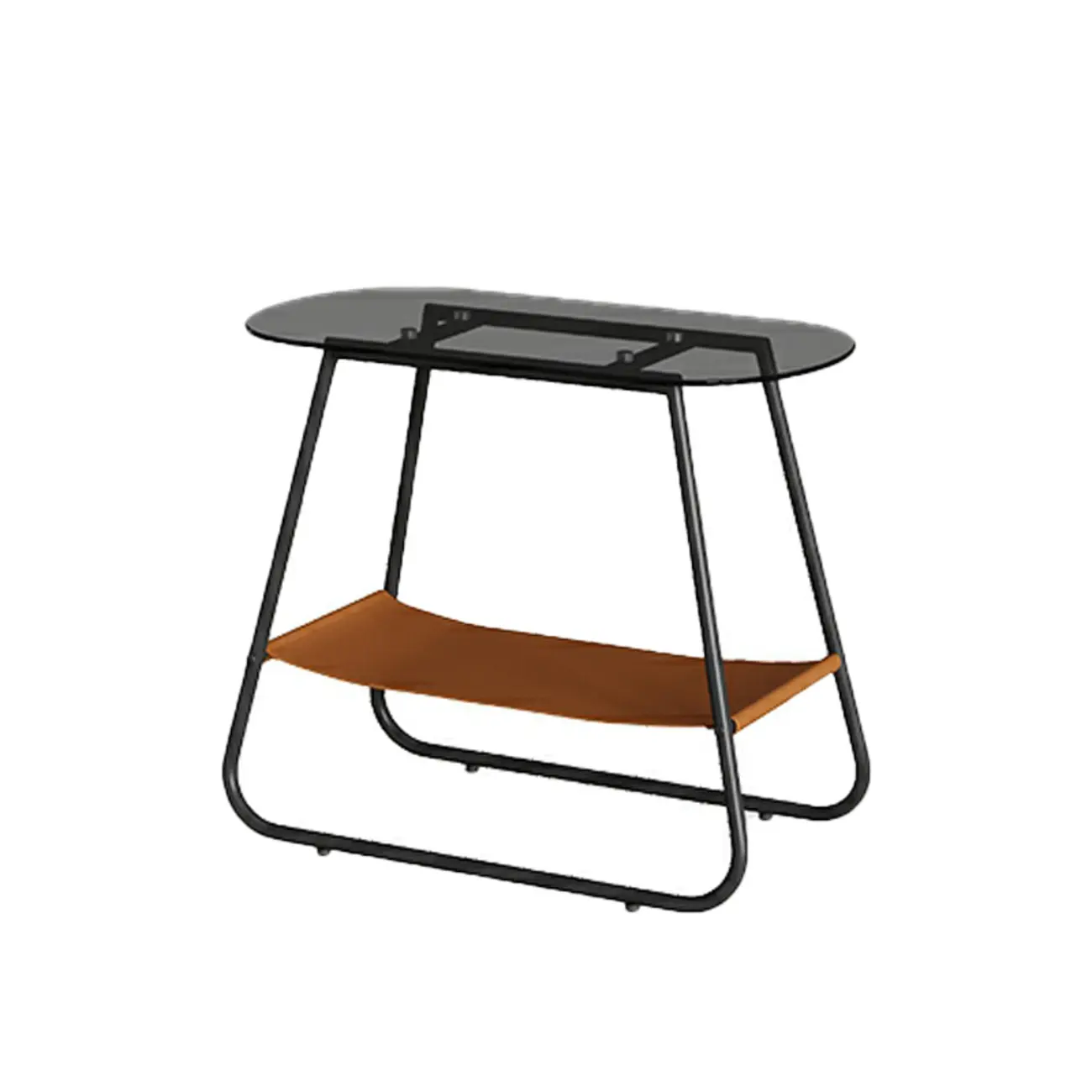 Brown Glass Top Oval Metal Frame Storage Side Table Image - 12 | homeyfad