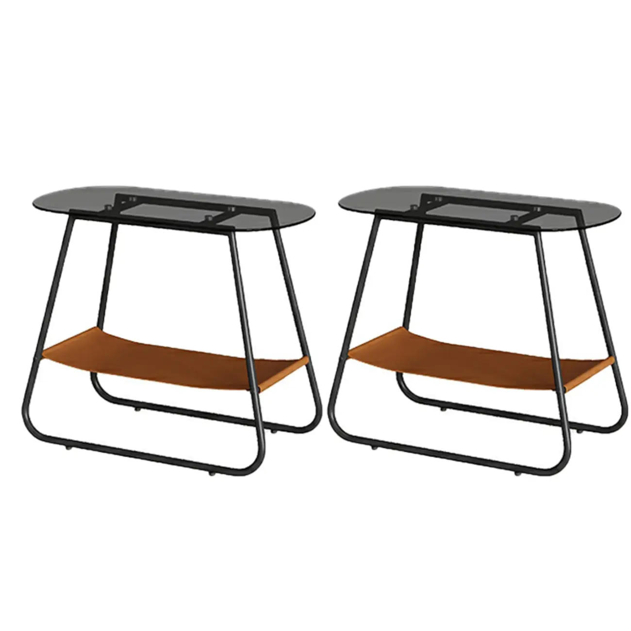 Brown Glass Top Oval Metal Frame Storage Side Table Image - 13 | homeyfad