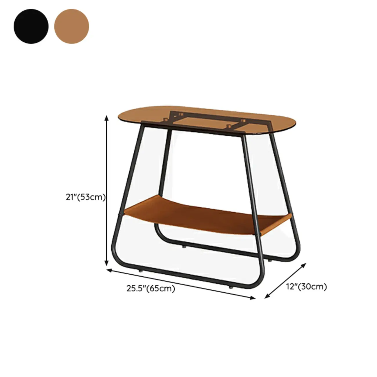 Brown Glass Top Oval Metal Frame Storage Side Table #size | homeyfad