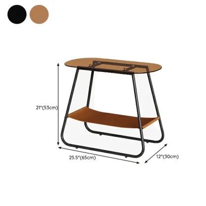 Brown Glass Top Oval Metal Frame Storage Side Table #size