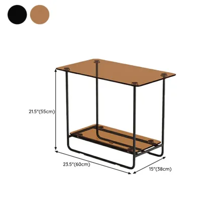 Brown Glass Top Oval Metal Frame Storage Side Table Image - 15