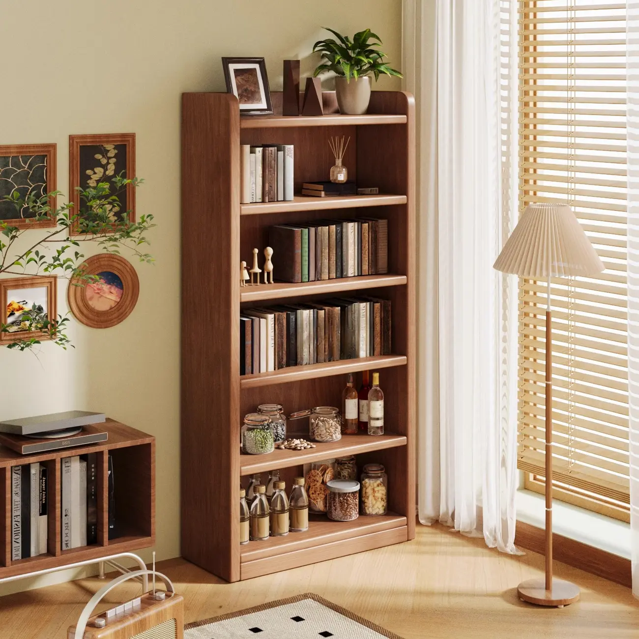 Durable Brown Wooden Vertical Open Storage 5-Shelf Bookcase Image - 1 | homeyfad
