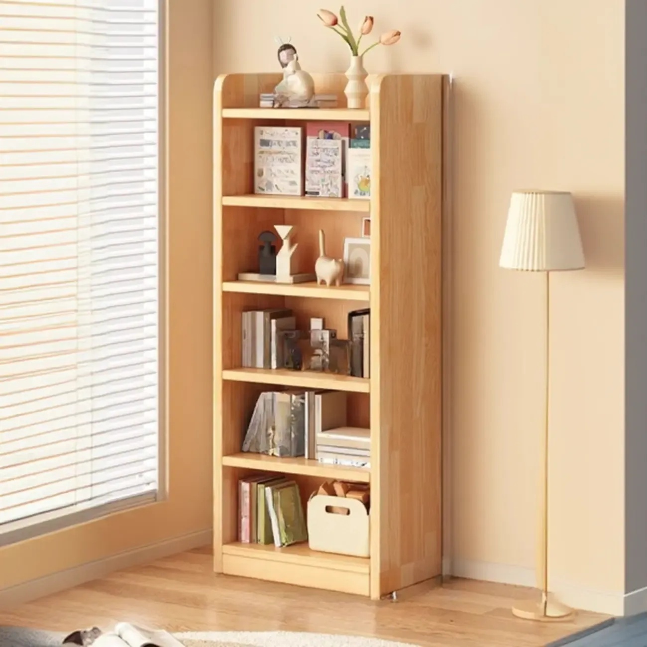 Durable Brown Wooden Vertical Open Storage 5-Shelf Bookcase Image - 4
