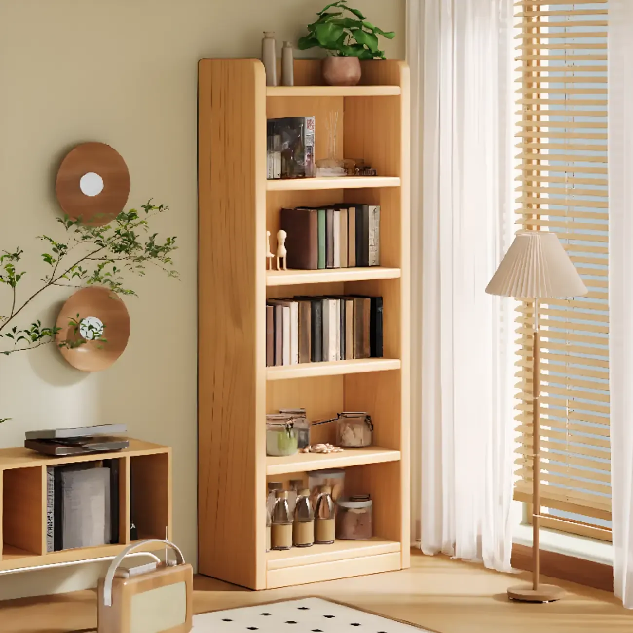 Durable Brown Wooden Vertical Open Storage 5-Shelf Bookcase Image - 2