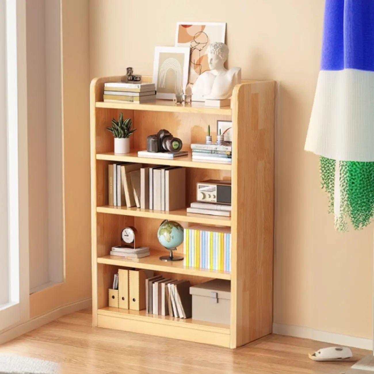 Durable Brown Wooden Vertical Open Storage 5-Shelf Bookcase Image - 5 | homeyfad