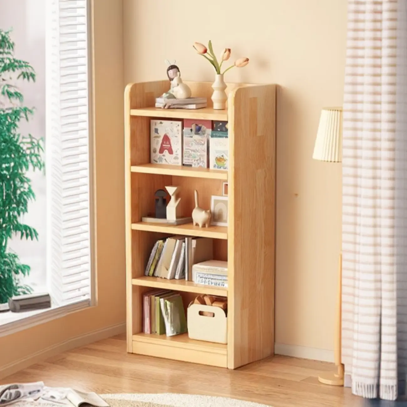 Durable Brown Wooden Vertical Open Storage 5-Shelf Bookcase Image - 7 | homeyfad