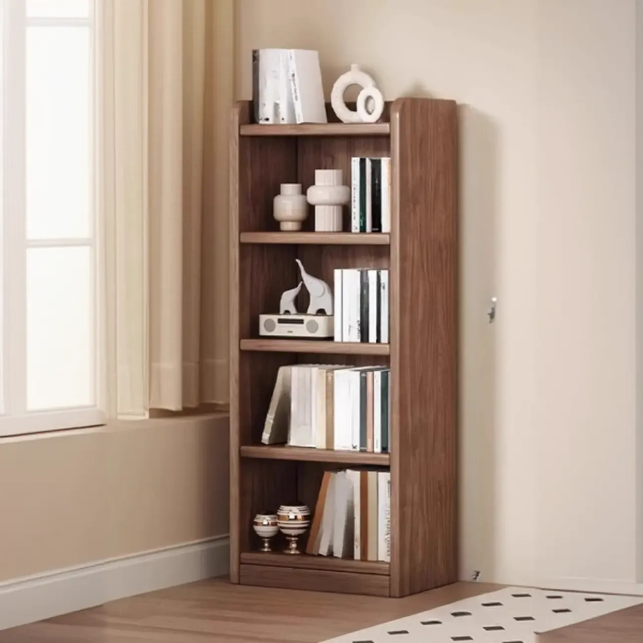 Durable Brown Wooden Vertical Open Storage 5-Shelf Bookcase Image - 9