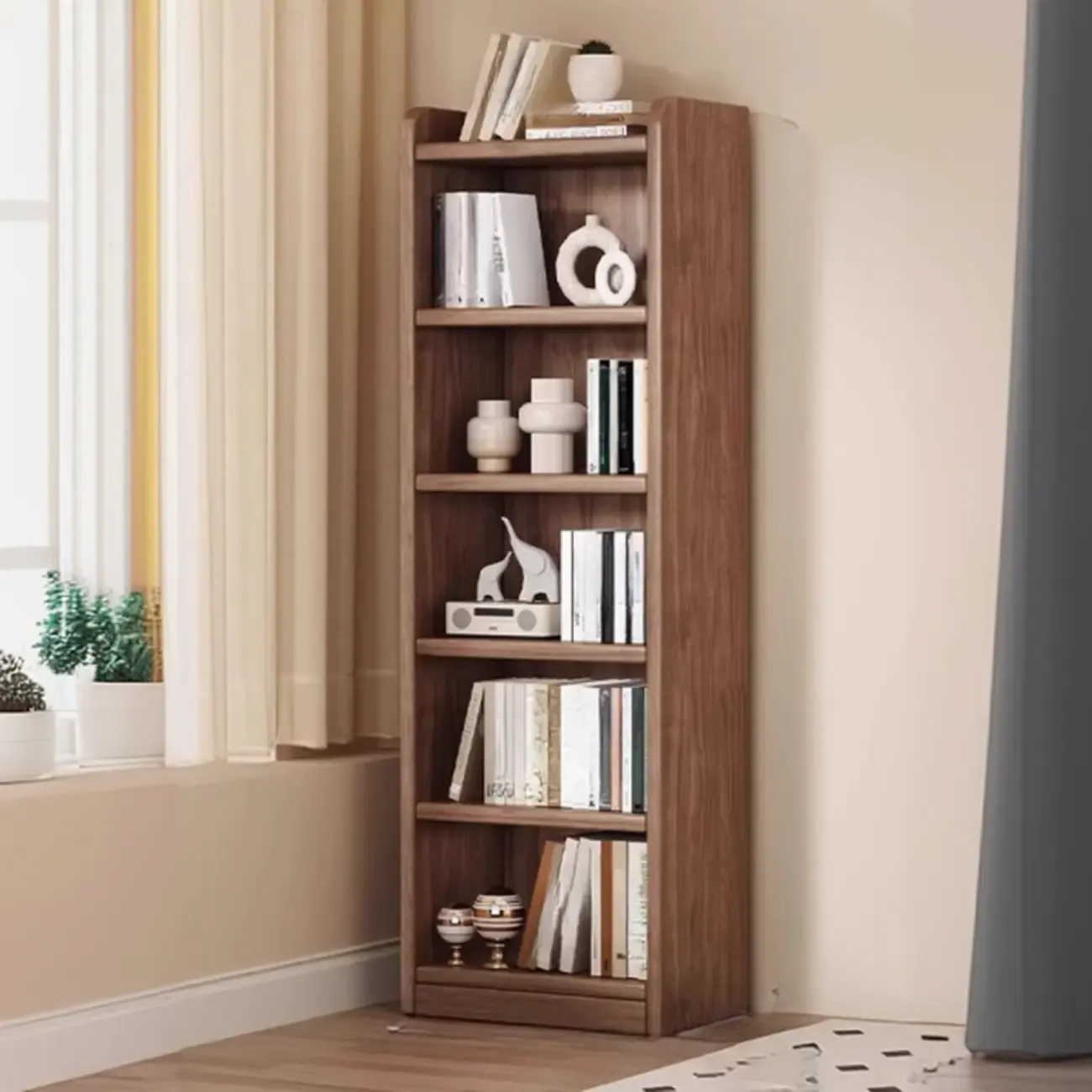 Durable Brown Wooden Vertical Open Storage 5-Shelf Bookcase Image - 11