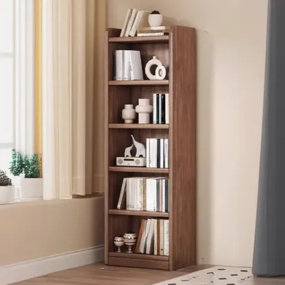 Durable Brown Wooden Vertical Open Storage 5-Shelf Bookcase Image - 11