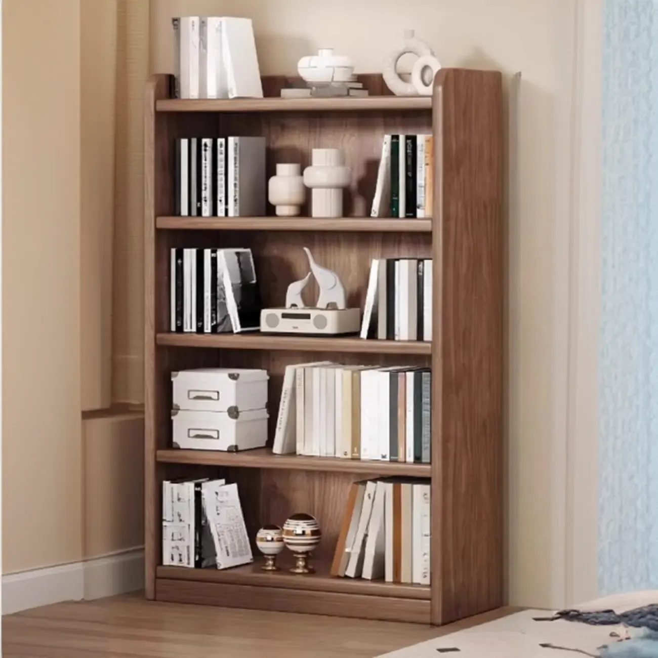 Durable Brown Wooden Vertical Open Storage 5-Shelf Bookcase Image - 13