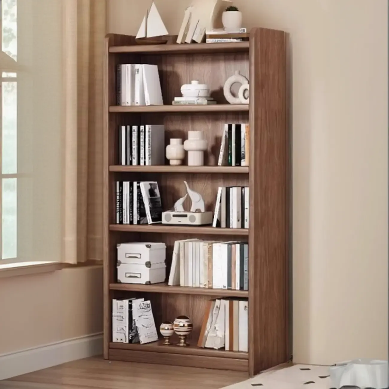 Durable Brown Wooden Vertical Open Storage 5-Shelf Bookcase | HomeyFad