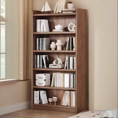 Durable Brown Wooden Vertical Open Storage 5-Shelf Bookcase Image - 15