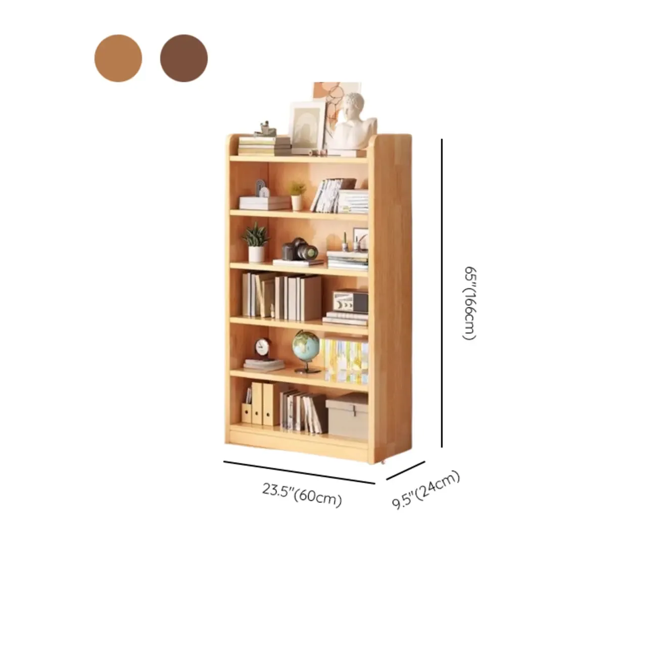 Durable Brown Wooden Vertical Open Storage 5-Shelf Bookcase #size