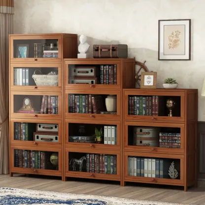 Pecan Wood Closed Back Organizer with Glass Doors Image - 1