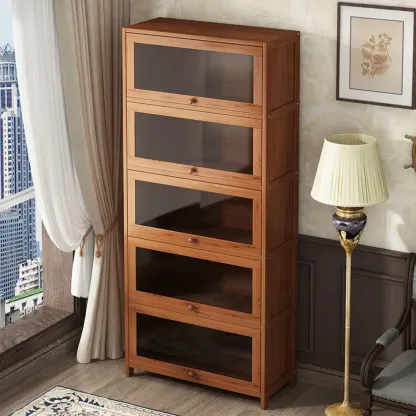 Pecan Wood Closed Back Organizer with Glass Doors Image - 2