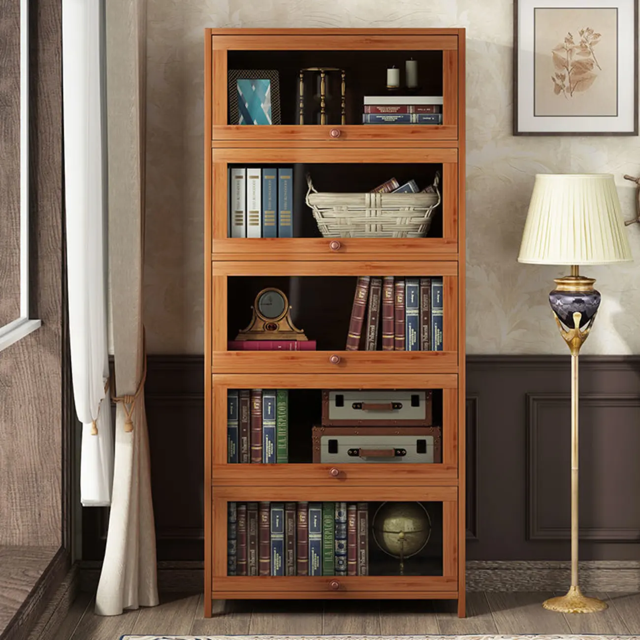 Pecan Wood Closed Back Organizer with Glass Doors Image - 3 | homeyfad