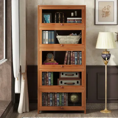 Pecan Wood Closed Back Organizer with Glass Doors Image - 3