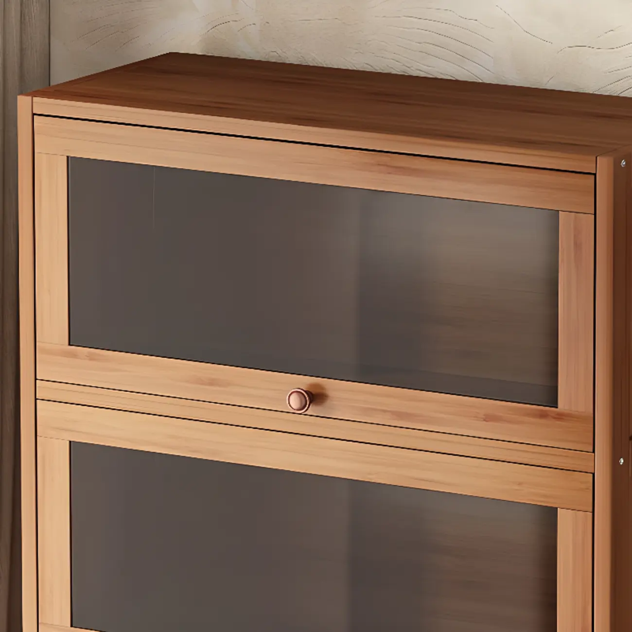 Pecan Wood Closed Back Organizer with Glass Doors Image - 4 | homeyfad