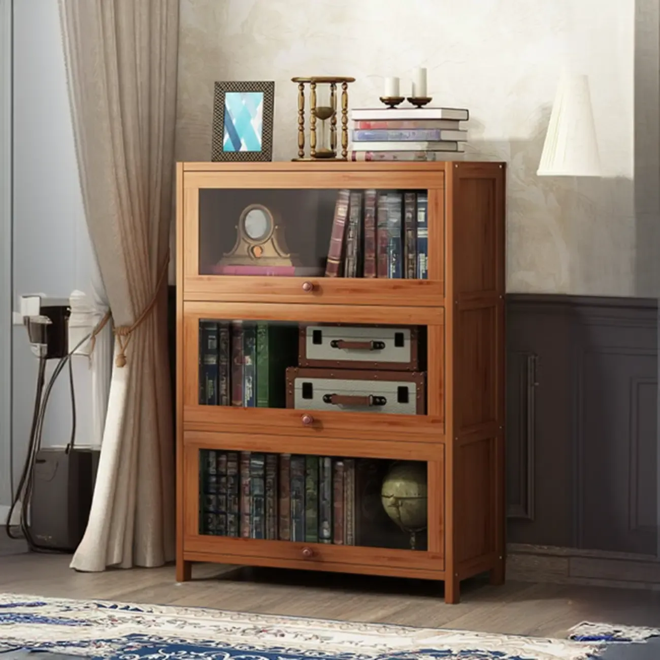 Pecan Wood Closed Back Organizer with Glass Doors Image - 6