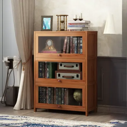 Pecan Wood Closed Back Organizer with Glass Doors Image - 6