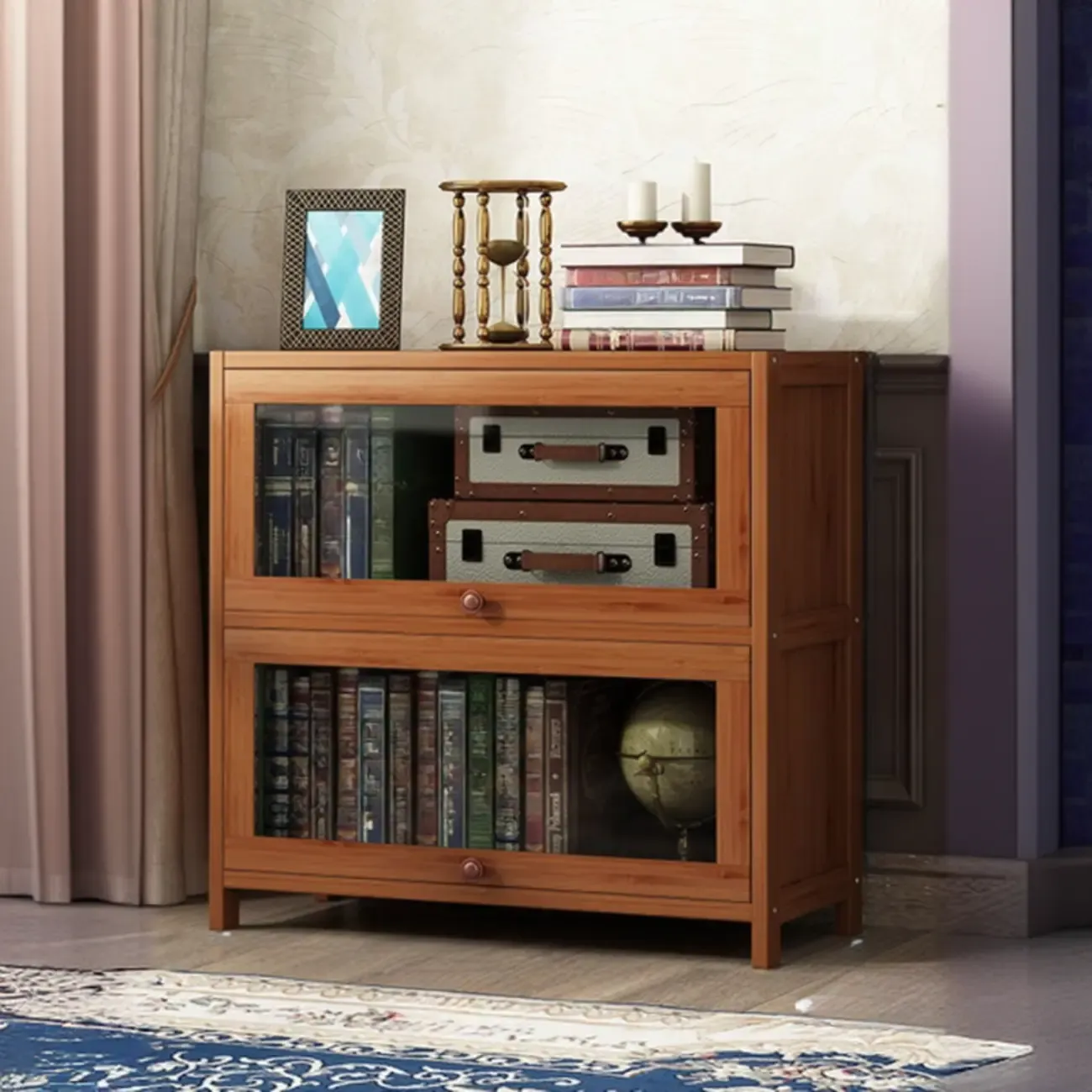 Pecan Wood Closed Back Organizer with Glass Doors Image - 7