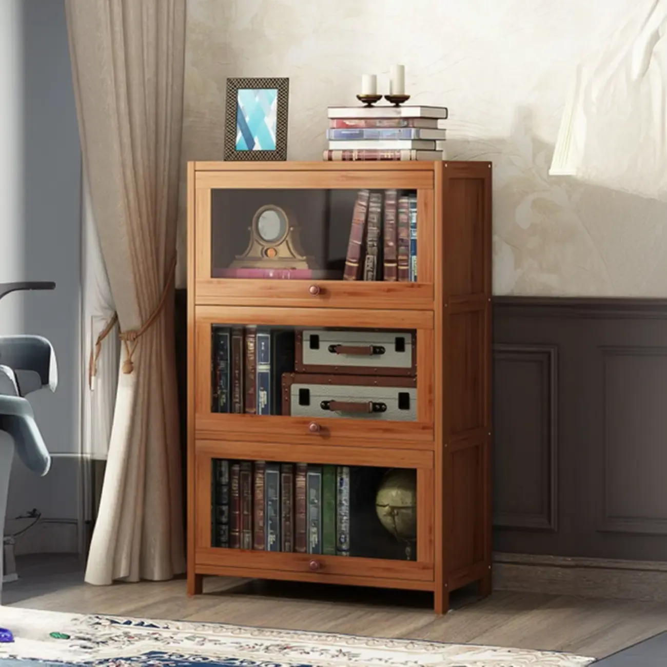 Pecan Wood Closed Back Organizer with Glass Doors Image - 8