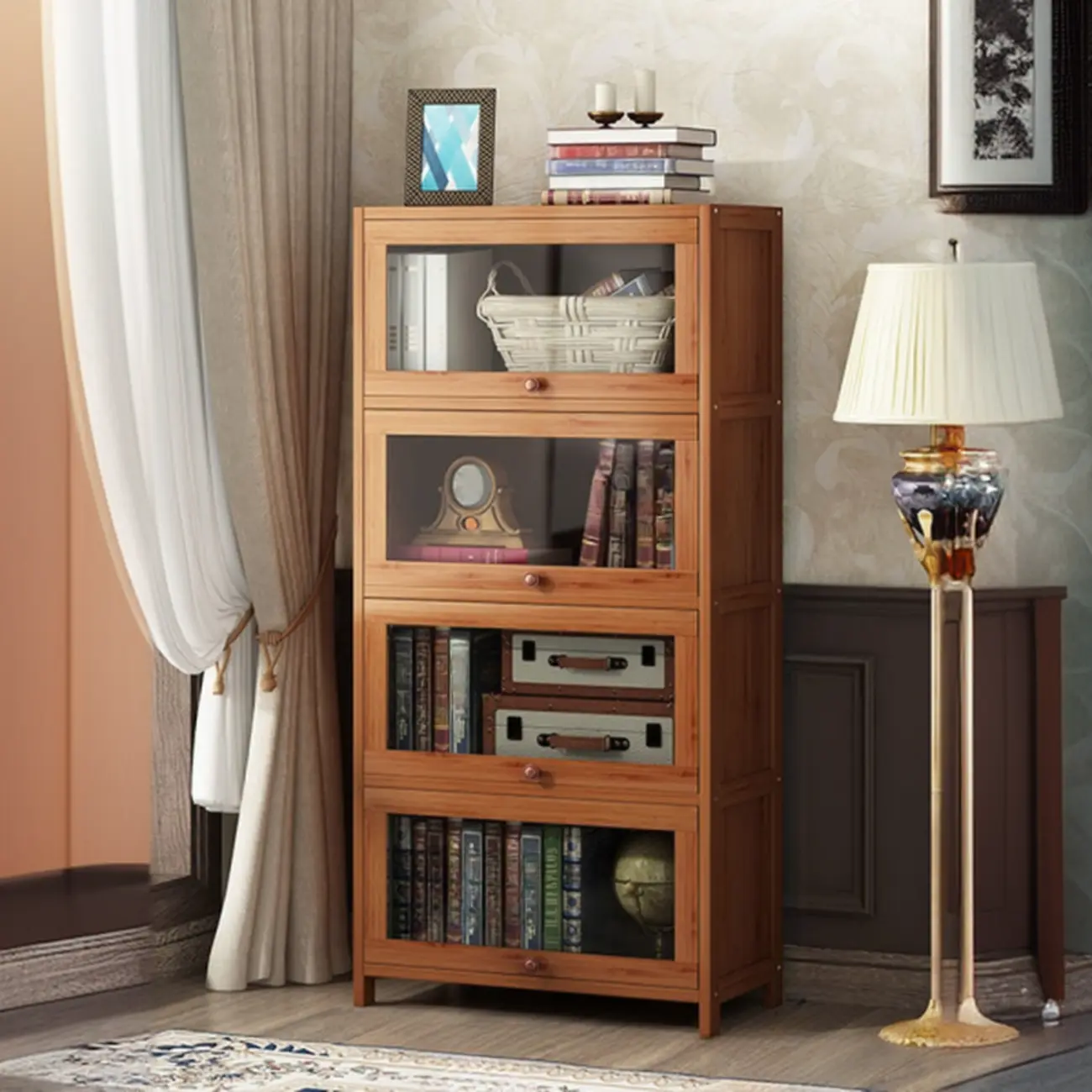 Pecan Wood Closed Back Organizer with Glass Doors Image - 9 | homeyfad