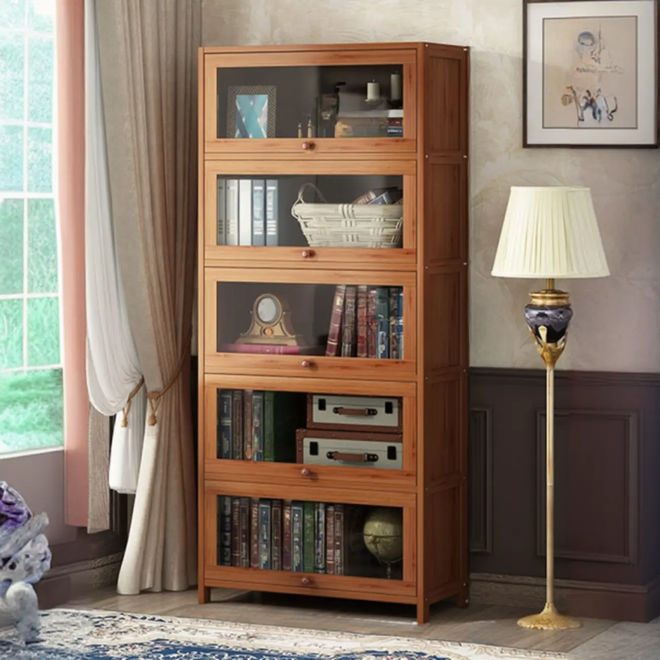 Pecan Wood Closed Back Organizer with Glass Doors Image - 10 | homeyfad