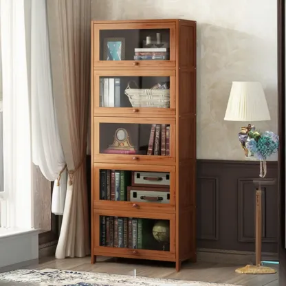 Pecan Wood Closed Back Organizer with Glass Doors Image - 11