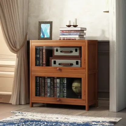 Pecan Wood Closed Back Organizer with Glass Doors Image - 12