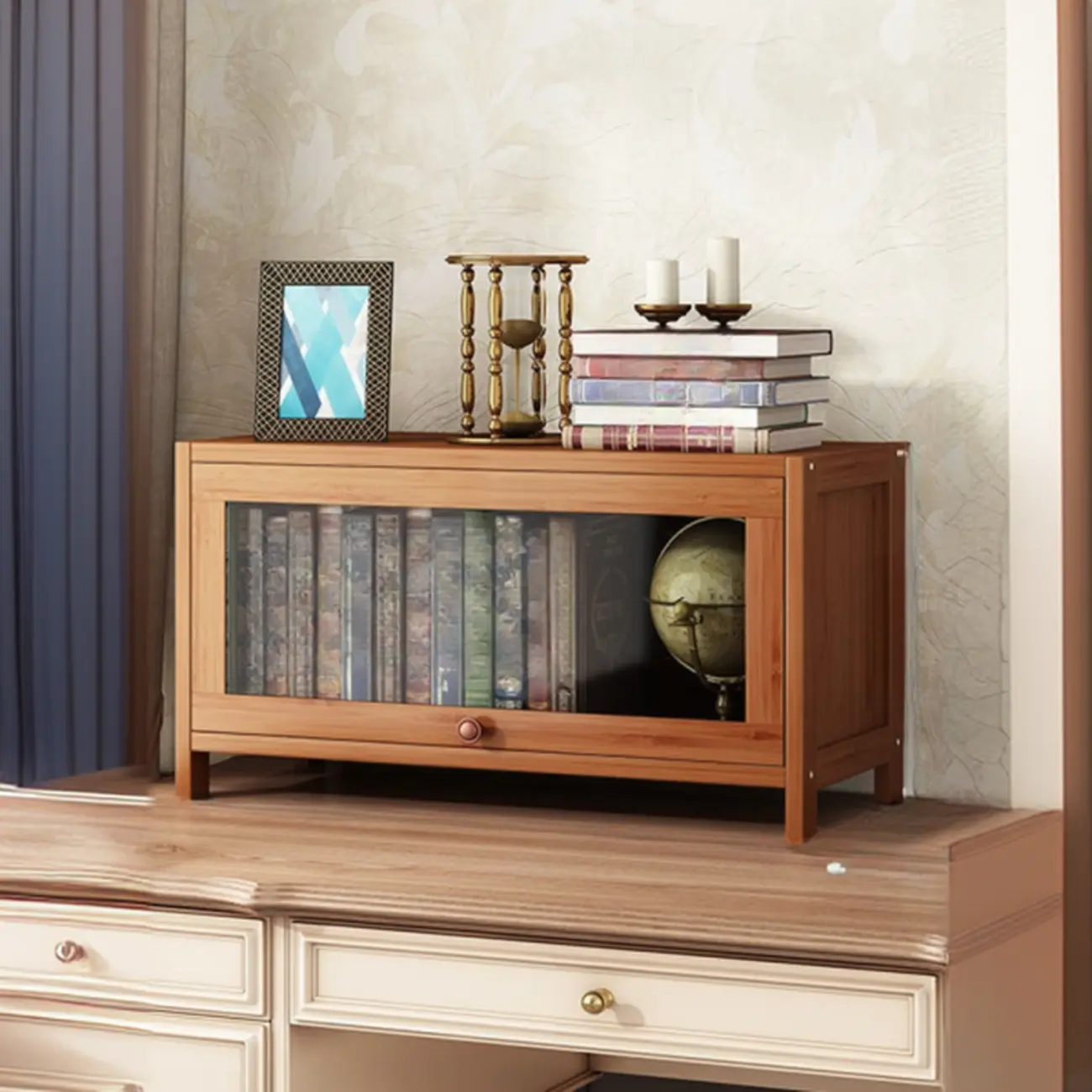 Pecan Wood Closed Back Organizer with Glass Doors Image - 13 | homeyfad