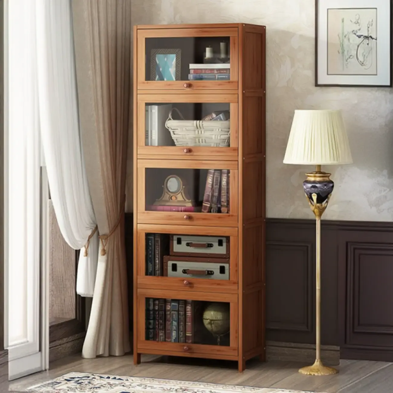 Pecan Wood Closed Back Organizer with Glass Doors Image - 14