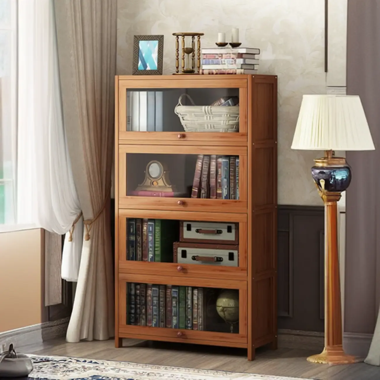 Pecan Wood Closed Back Organizer with Glass Doors Image - 16