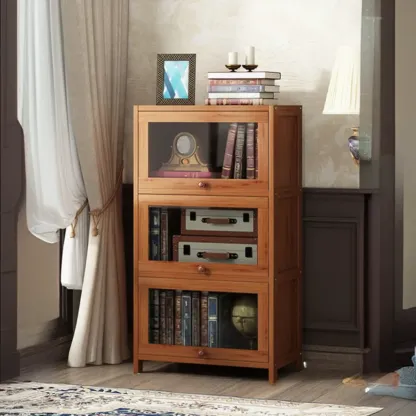 Pecan Wood Closed Back Organizer with Glass Doors Image - 17