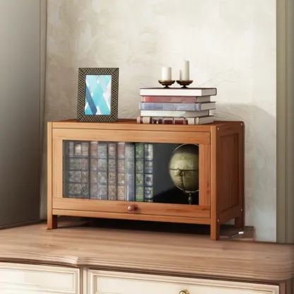 Pecan Wood Closed Back Organizer with Glass Doors Image - 18