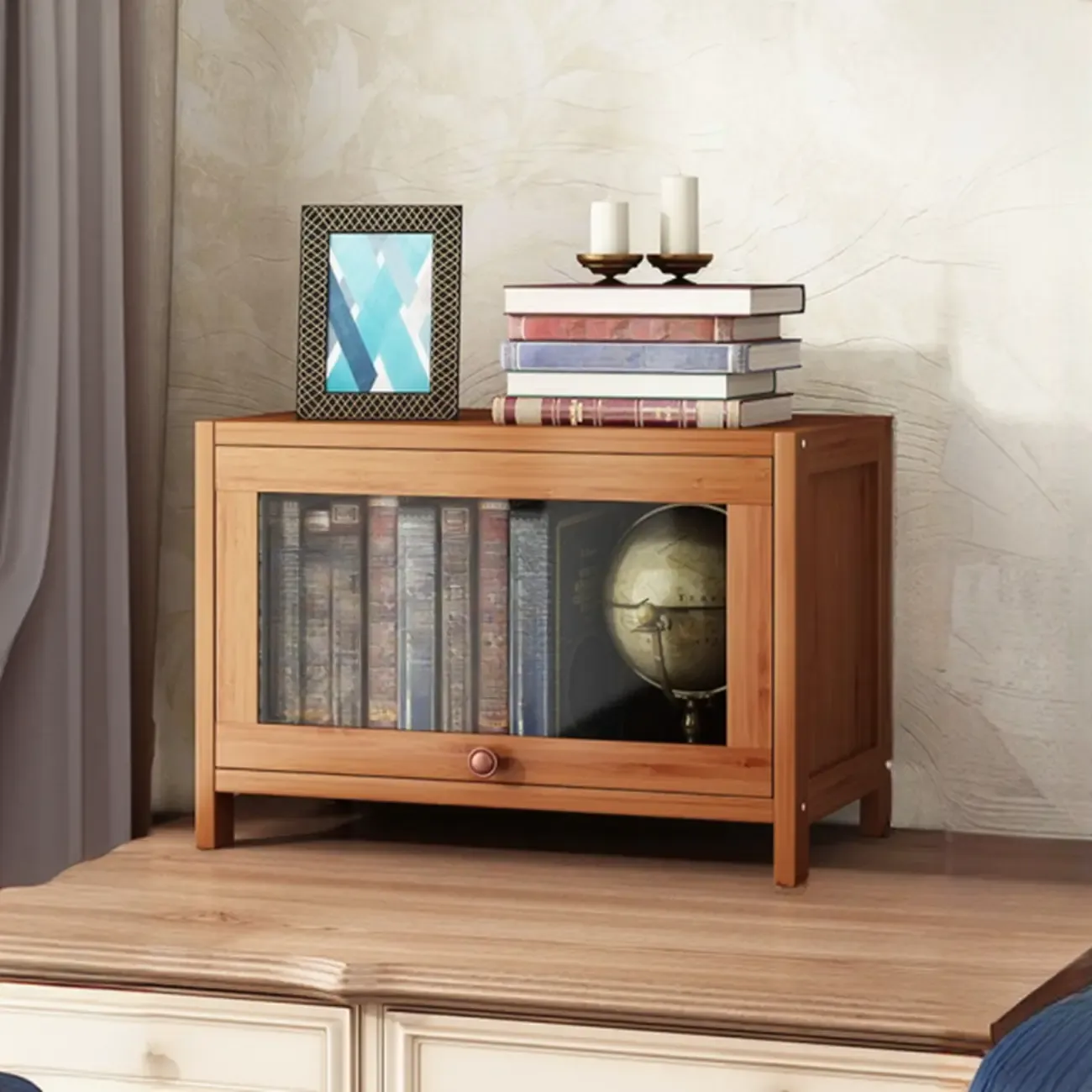 Pecan Wood Closed Back Organizer with Glass Doors Image - 19