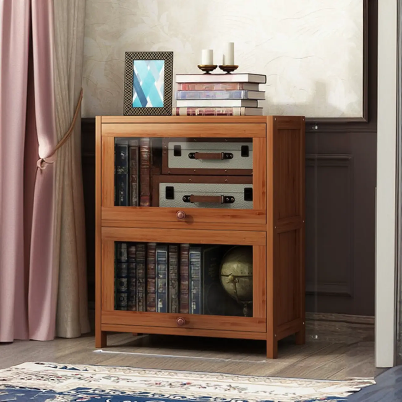 Pecan Wood Closed Back Organizer with Glass Doors Image - 20 | homeyfad