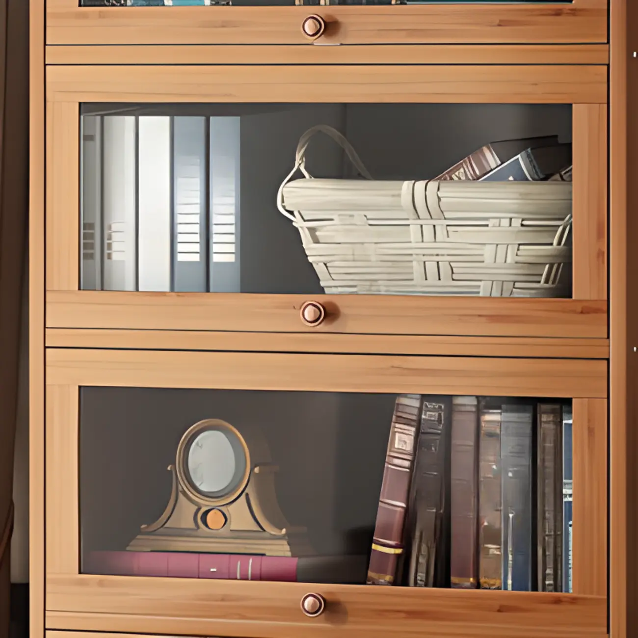 Pecan Wood Closed Back Organizer with Glass Doors Image - 21 | homeyfad