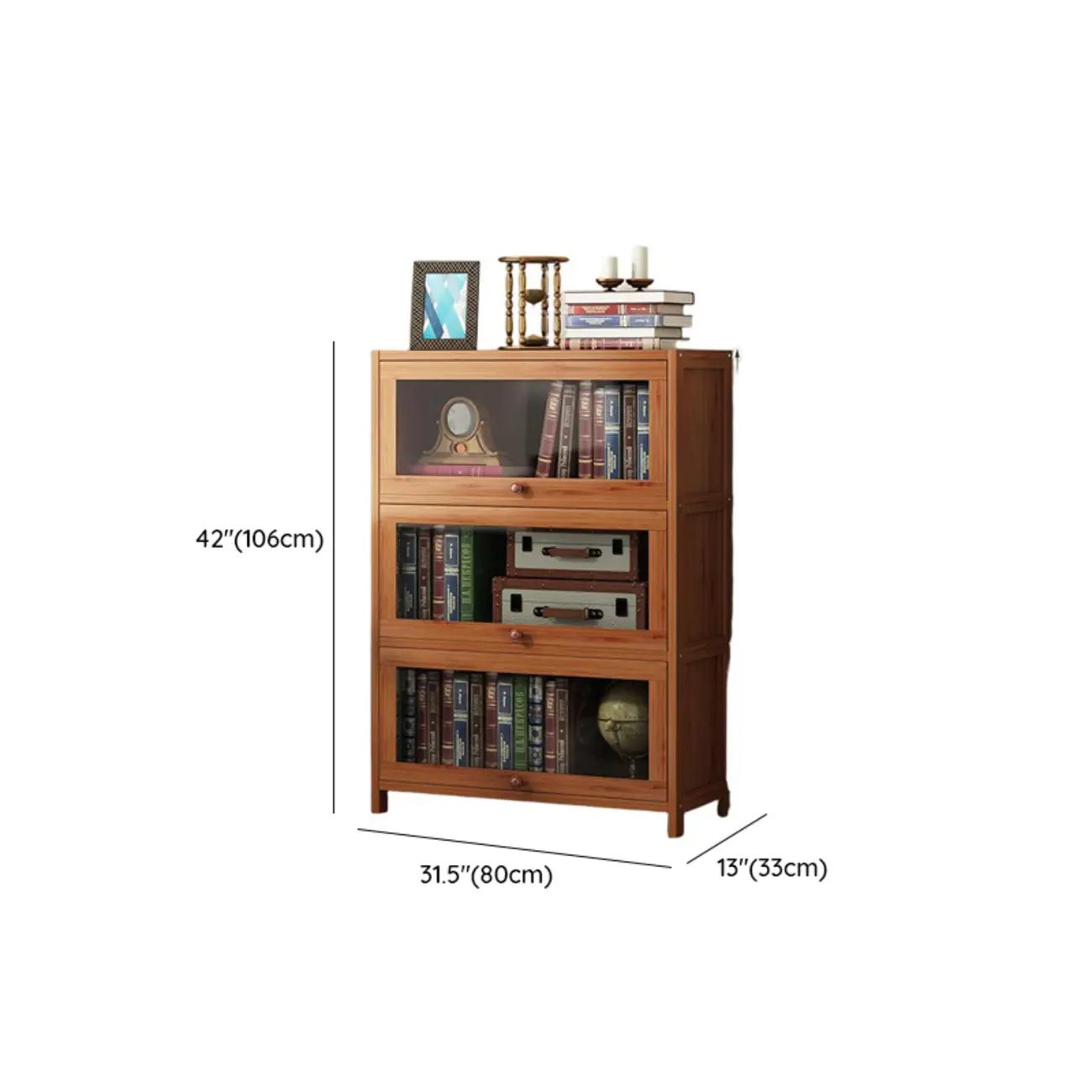 Pecan Wood Closed Back Organizer with Glass Doors #size | homeyfad
