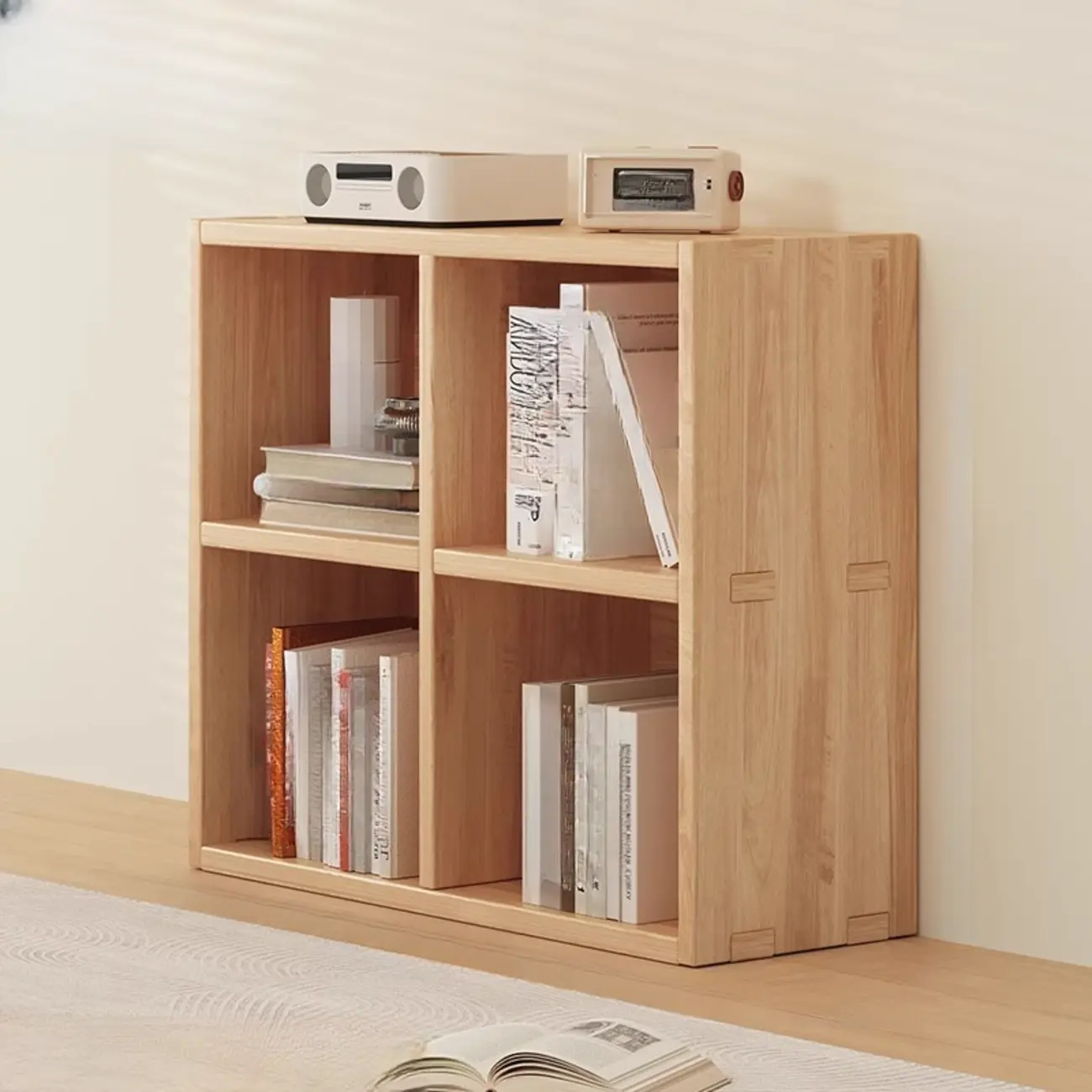 Natural Wood Horizontal Bookcase Cube Organizer Image - 2 | homeyfad