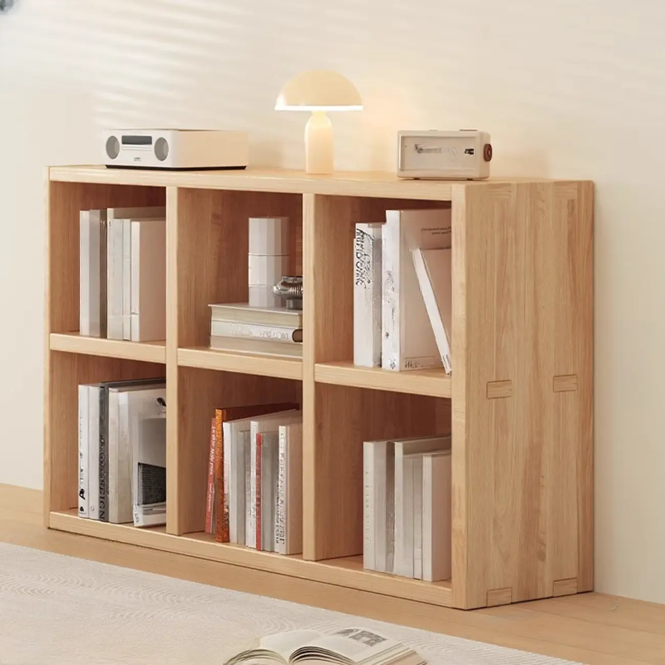 Natural Wood Horizontal Bookcase Cube Organizer Image - 4 | homeyfad