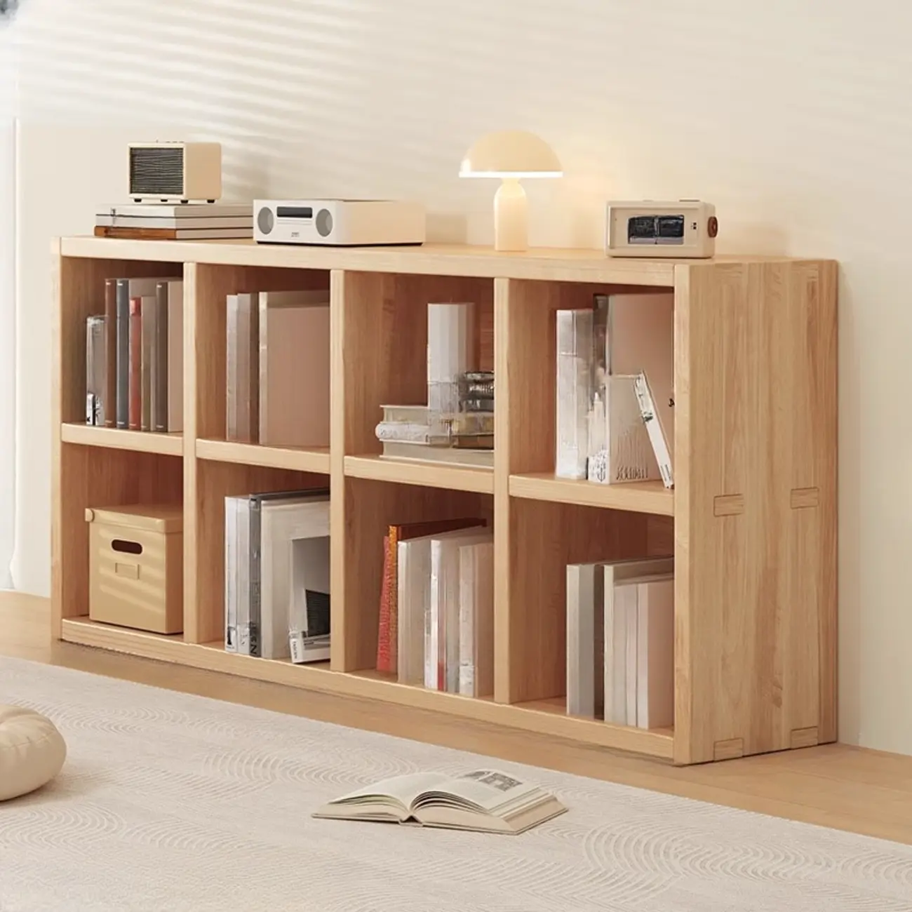Natural Wood Horizontal Bookcase Cube Organizer Image - 9 | homeyfad