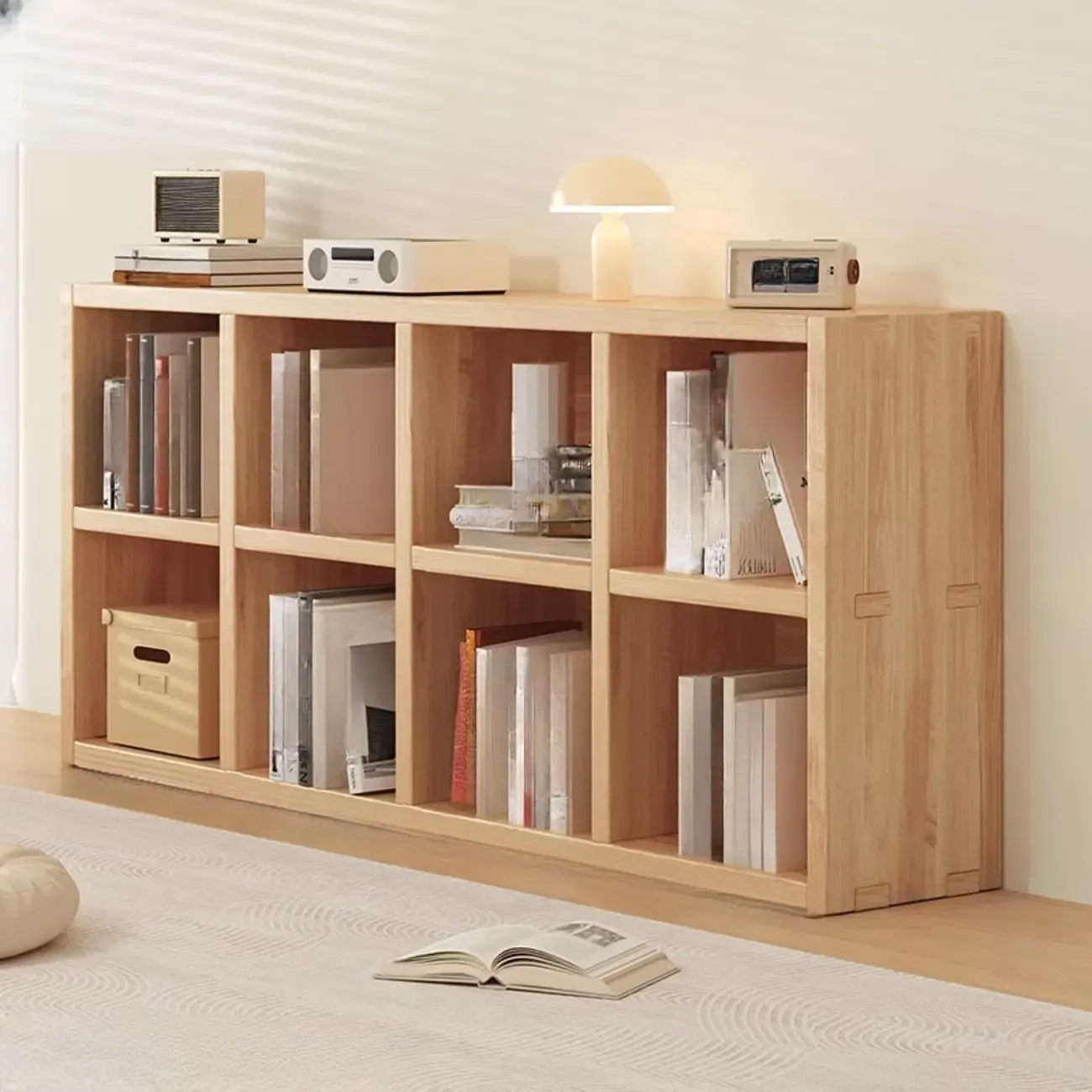 Natural Wood Horizontal Bookcase Cube Organizer Image - 9