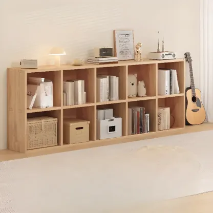 Natural Wood Horizontal Bookcase Cube Organizer Image - 10