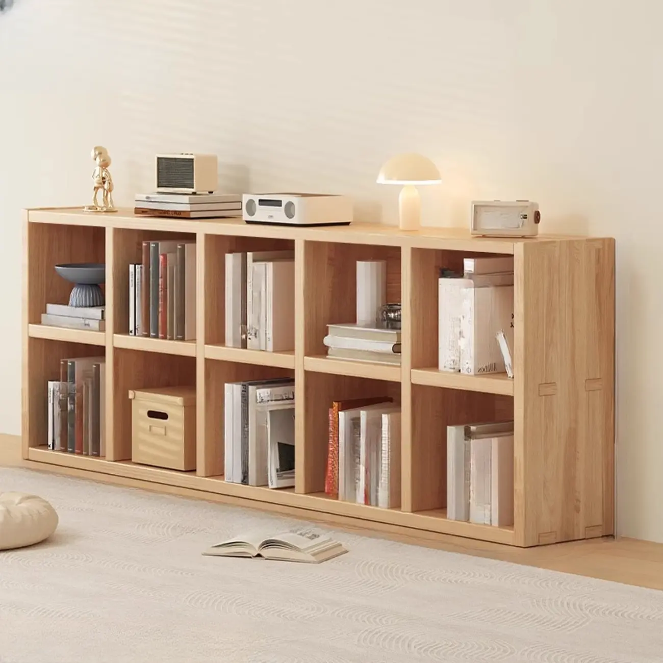Natural Wood Horizontal Bookcase Cube Organizer Image - 11 | homeyfad