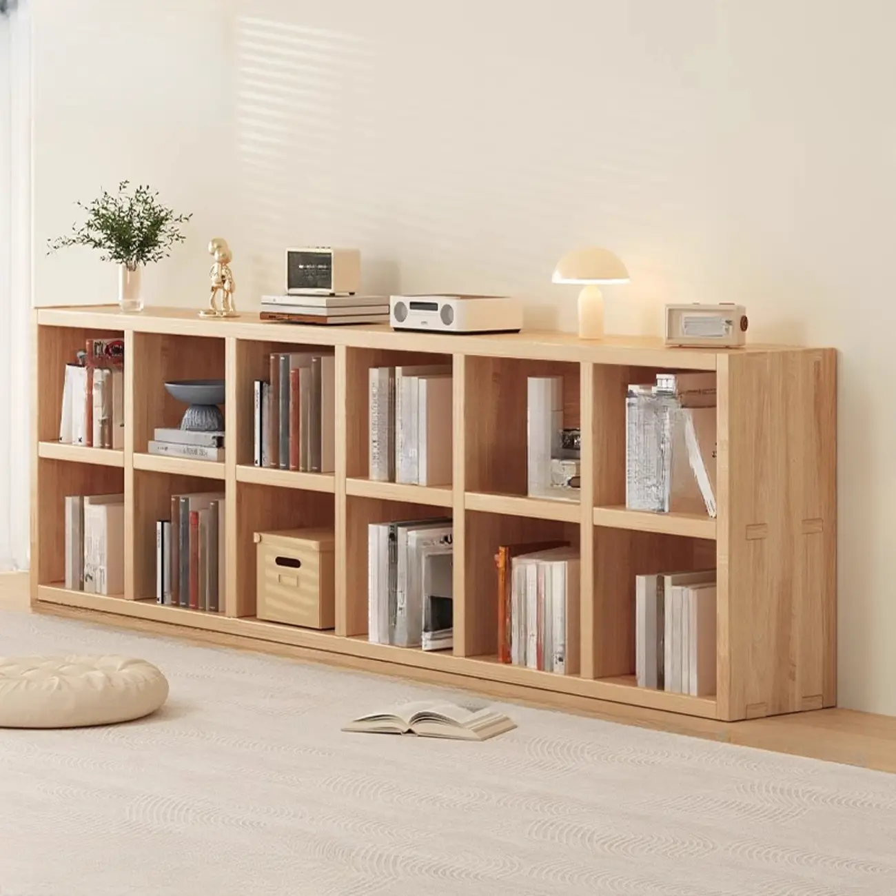 Natural Wood Horizontal Bookcase Cube Organizer Image - 7 | homeyfad