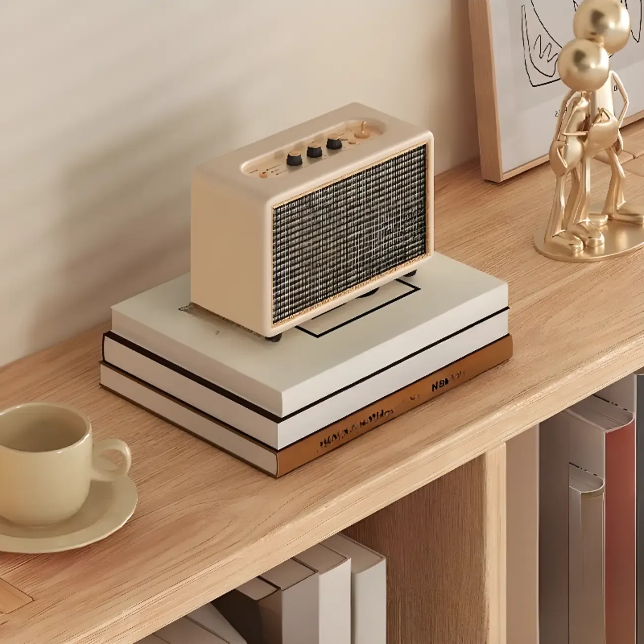Natural Wood Horizontal Bookcase Cube Organizer Image - 16