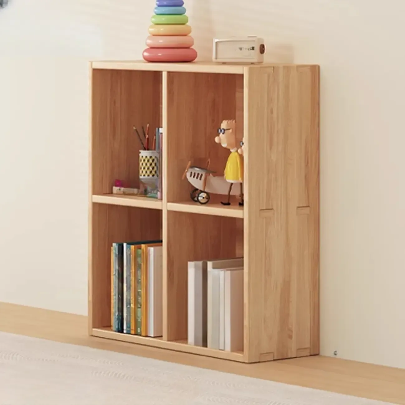 Natural Wood Horizontal Bookcase Cube Organizer Image - 3